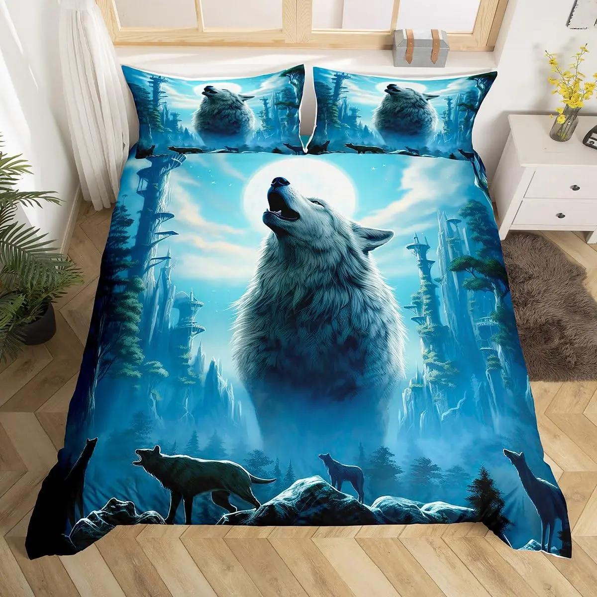

Comforter Wolf Comforter King Queensafari Animal Bedding Set For Boys Adults Wild Wolves Smoky Mountain Comforter (quilt)-EU Single(135*200cm)3pcs