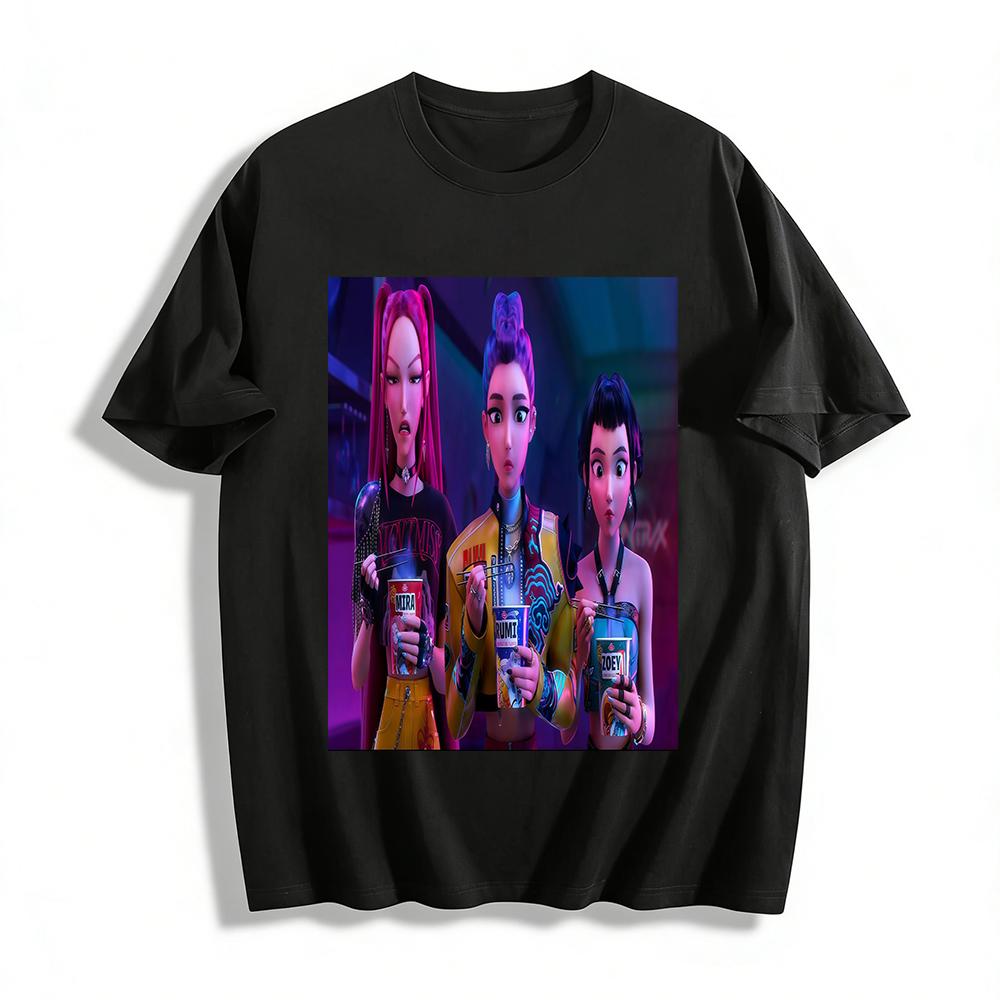 

Cyberpunk Style Virtual Girl Group Print T-shirts Unisex Loose Casual Short Sleeve Tees Pure cotton T-shirt XXS