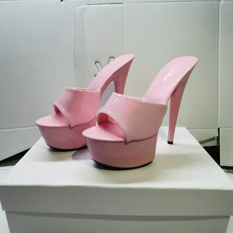 Platformă Piele Subțire Tocuri Înalte Sexy Negru Platformă Sandale Ultra-înalte Femei