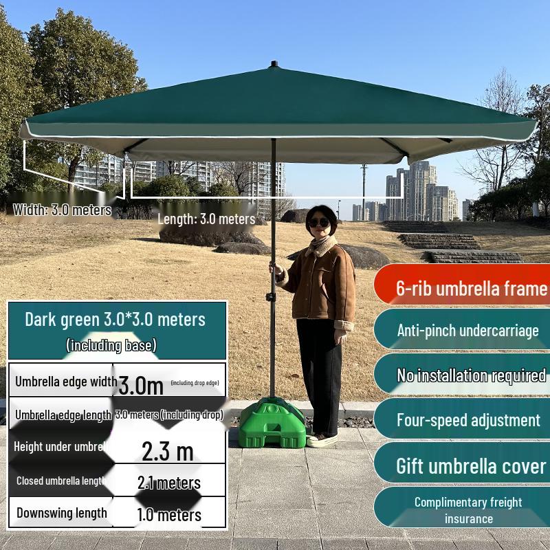 Large Outdoor Commercial Parasol - Thickened Square Patio Umbrella Tent