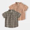 Children's Clothing Summer Boys' Stand Collar Short Sleeve Plaid Shirt Kids Casual Pocket Shirt Baby Boys' Half Sleeve Tops