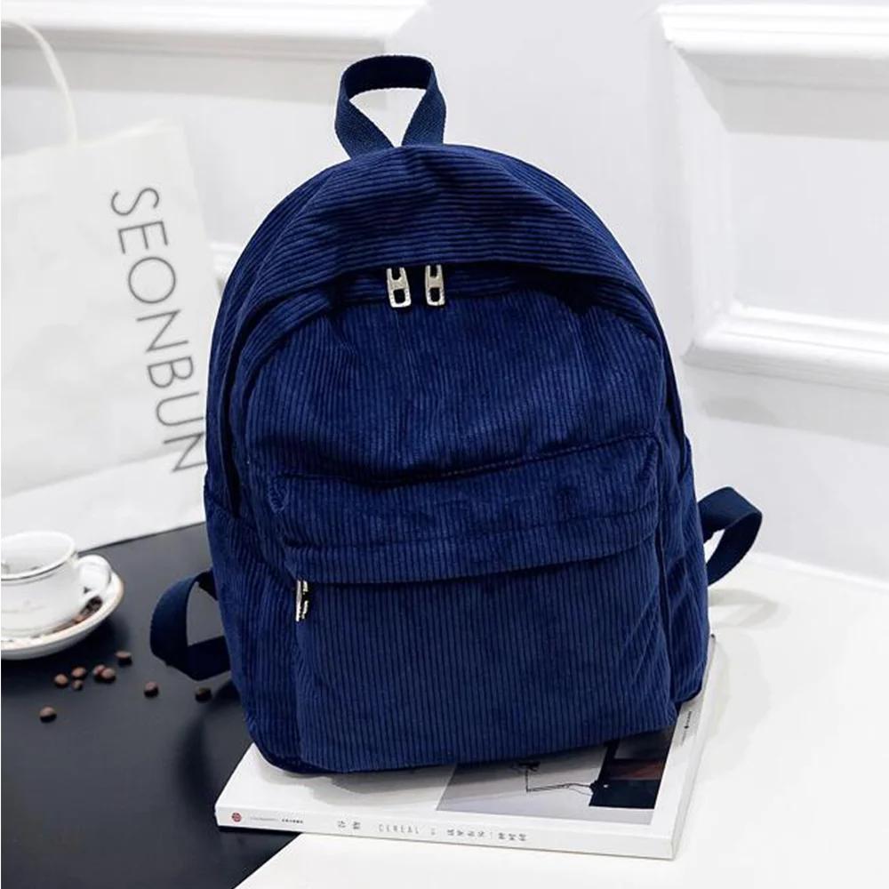 Pure Color Manšestrový batoh Móda Ženy Školní batoh Dámský Batoh Teenger Girl Školní Tašky Žena Mochila Bagpack Pack