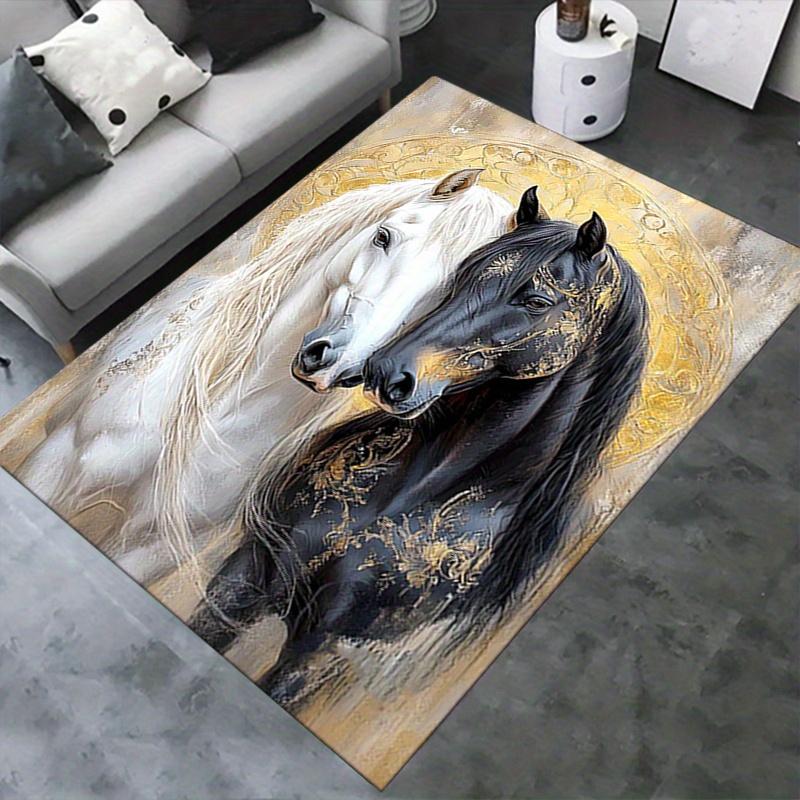 1 Stück Pferde,Weißes Pferd,Schwarzes Pferd Büroteppich Weich Polyester Eingangsteppich Waschbar Rutschfest Ma