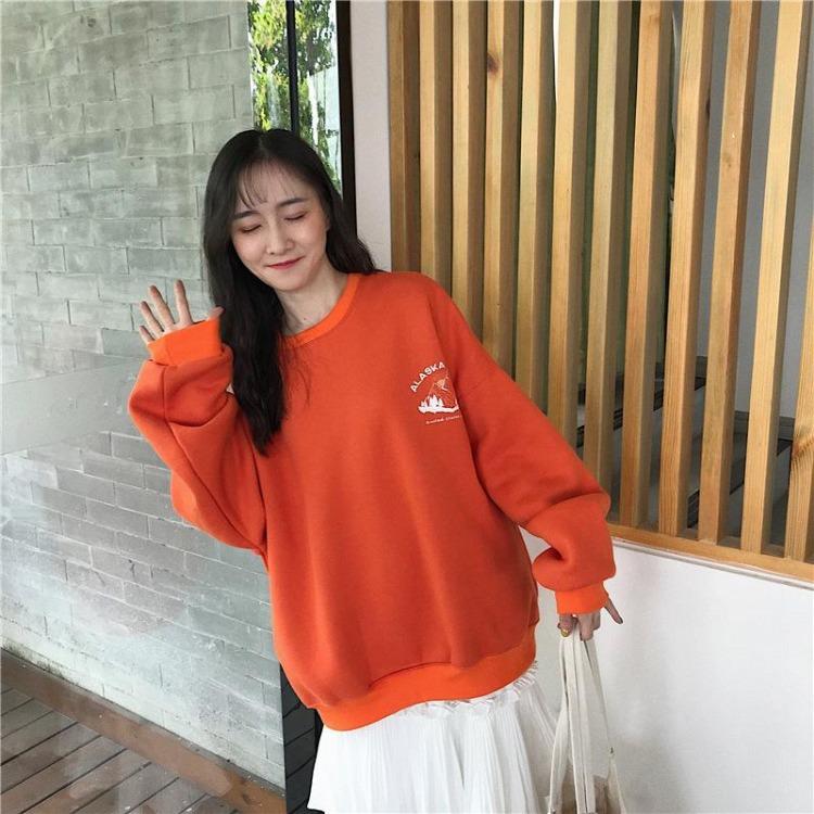 

Casual Women Long Sleeve O Neck Solid Color Pullover Sweatshirt Tops Loose M оранжевый