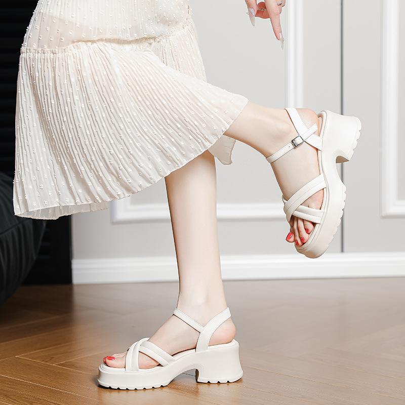 thick-soled fairy wind sandals female summer new high-end soft-soled muffin thick heel cross-strap one-word buckle women's shoes