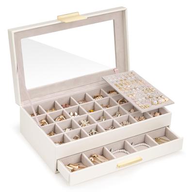 Lolalet Earring 2 Large with Transparent Glass for Visible Storage Case, Tier, Capacity, Drawer, Lid, Women, Display,