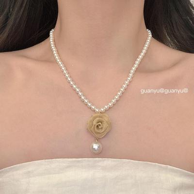Collana con Ciondolo Perla Rosa - Moda Donna, Choker Dolce di Lusso Leggero