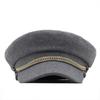 Women Faux Wool Captain Sailor Hat Flat Cap Army Style Chain Cabbie Beret Hat