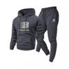 Herren Buchstabendruck Kapuzen-Trainingsanzug Langarm Pullover Sweatshirt Kordelzug Laufhose Winter Freizeit Sportbekleidung