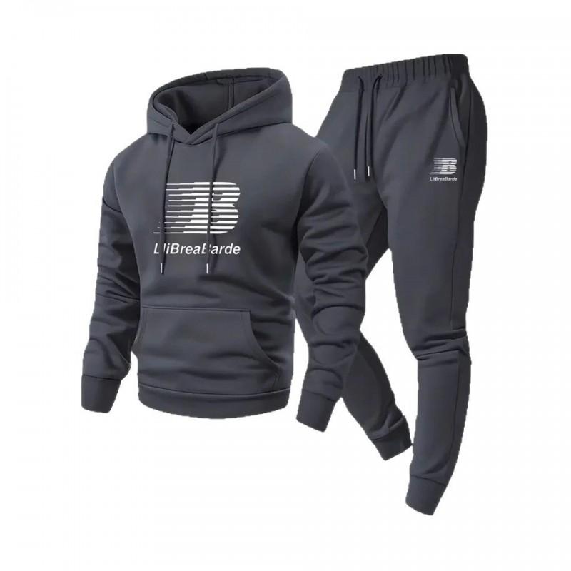 Herren Buchstabendruck Kapuzen-Trainingsanzug Langarm Pullover Sweatshirt Kordelzug Laufhose Winter Freizeit Sportbekleidung