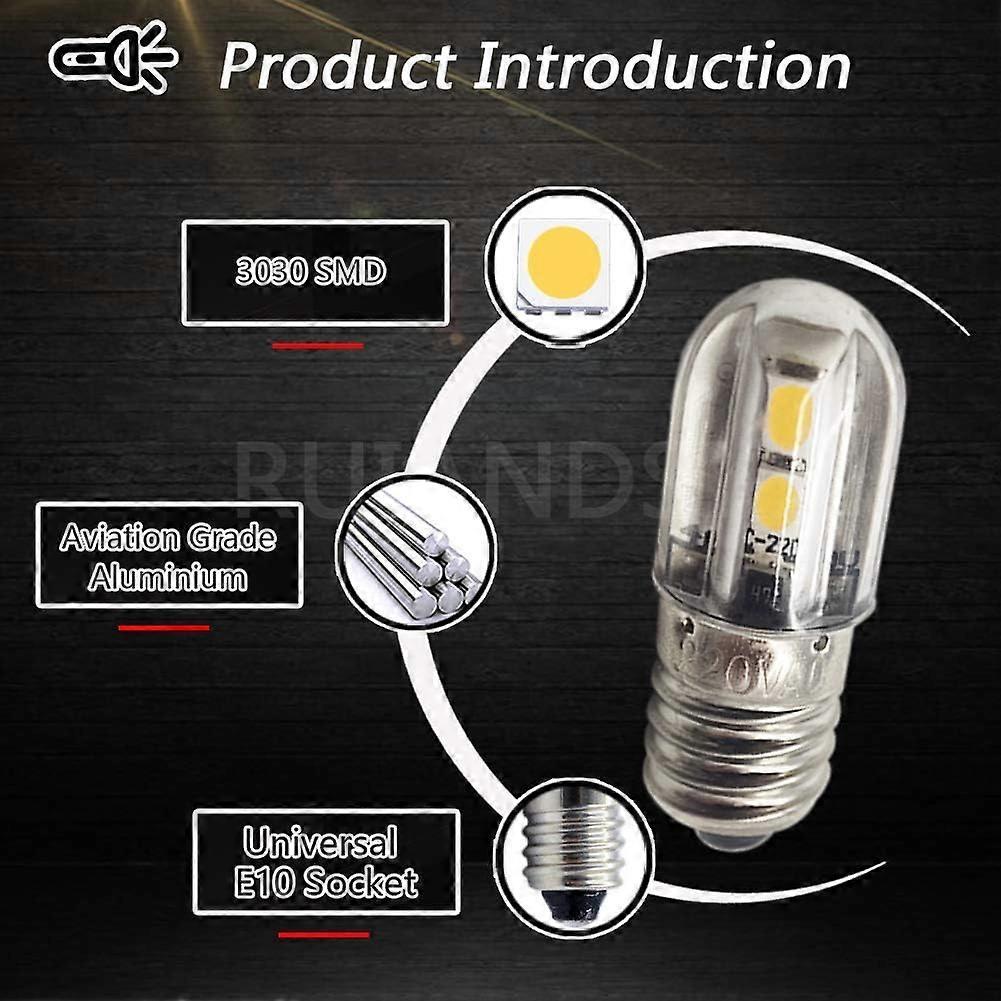 E10 LED Bulb 220V 230V AC Energy Saving LED Indicator Light 8mm Screw Base 3030 4SMD LED Chipsets Upgrade Bulb, Warm White (4 Pack)