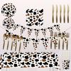 High-quality Party Tableware Set Black Brown Cow Print Paper Plates Cups And Utensils