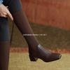 Socks Boots Elastic Thin Boots Soft Leather Retro Women's Spring and Autumn Thick Heel Medium Heel Knitted Thin