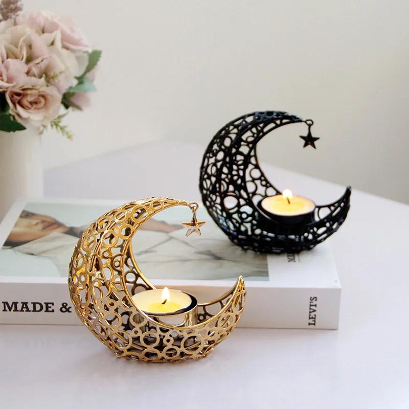 Moon Candle Holder Metal Christmas Decoration Romantic Light Luxury Wedding Table Tea Light Cup Stand INS Style Home Decor