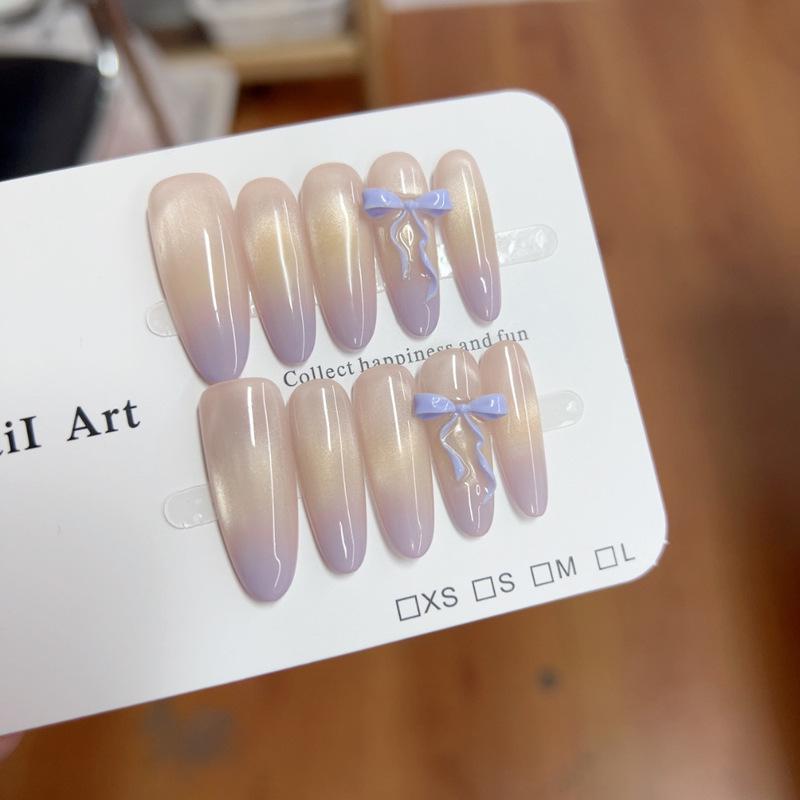 

Лиловый градиентный 3D бант Кошачий глаз Стеклянные бусины Ногти