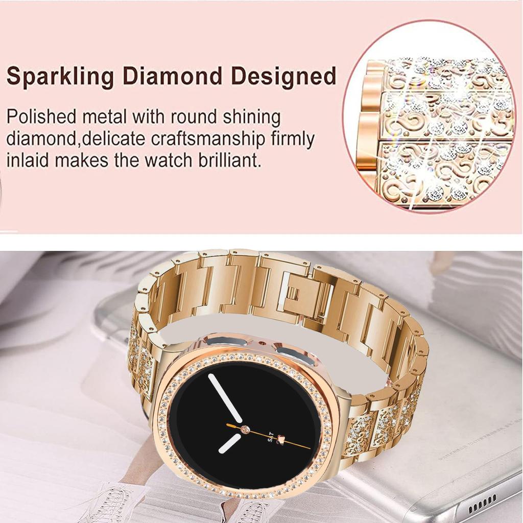 Bracelet de Montre en Métal Bling Diamant Strass + Étui de Protection en PC Pour Samsung Galaxy Watch 8 44mm 40mm Montre Business Bracelet Galaxy Watch 8