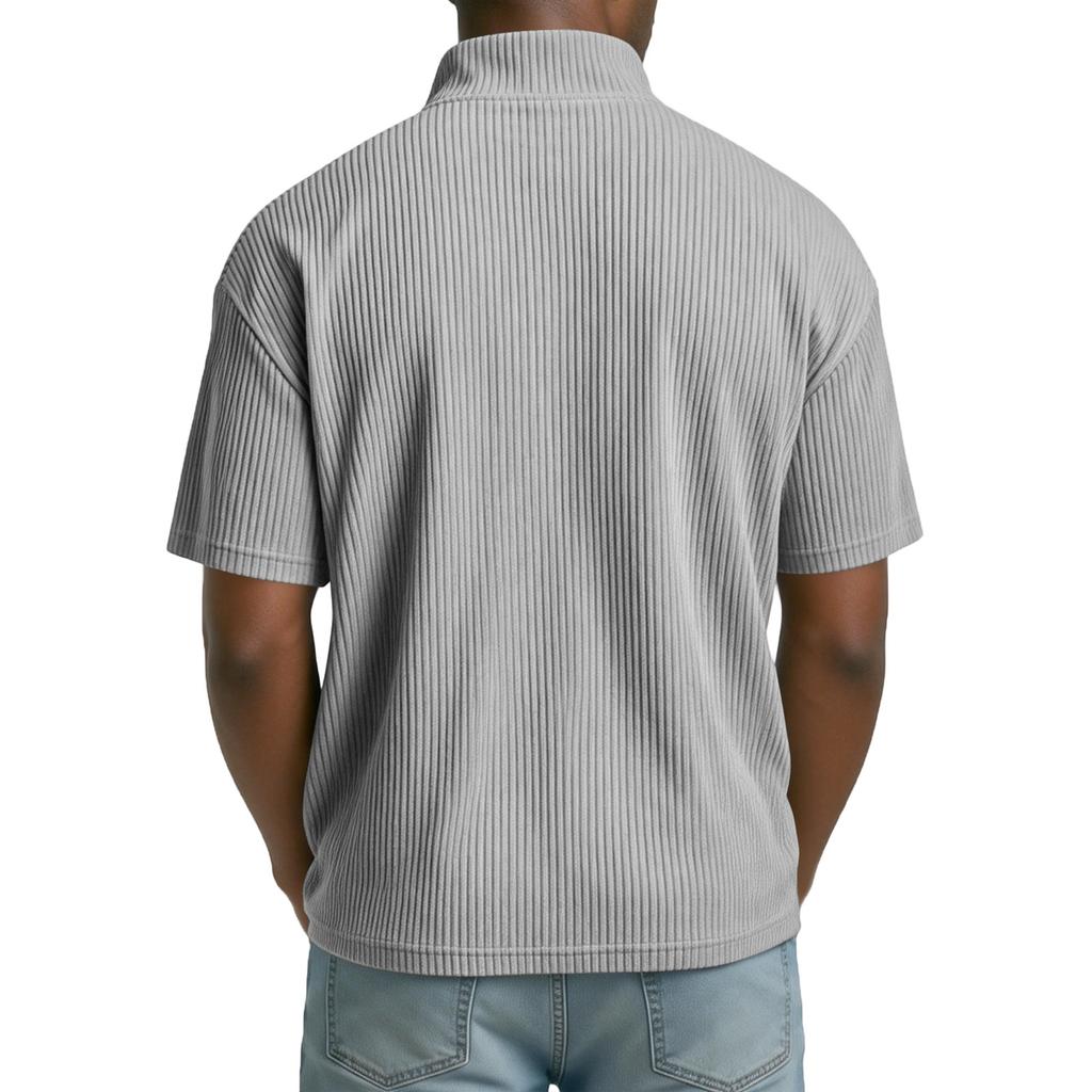 Pánské tričko s polovičním zipem, Krátkoruká manšestrová košile, Letní volný ležérní barevný top