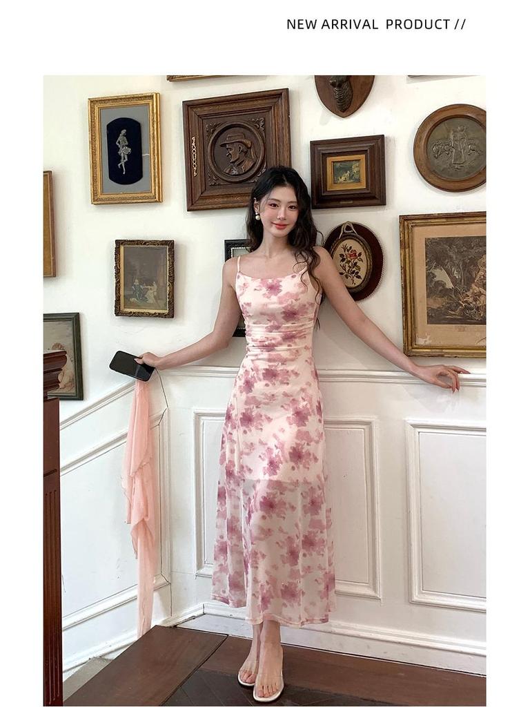 Thirteen Lines Floral Ink Wash Camisole Cardigan Dress - Spring Waist-Slimming Design