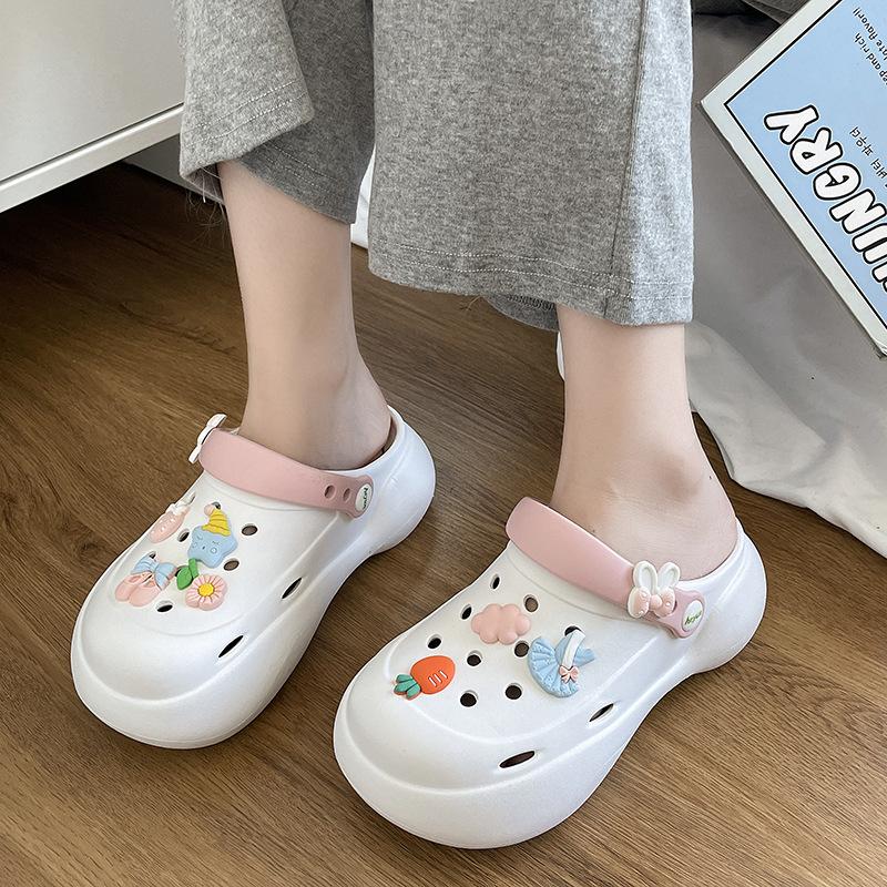 Thick-soled EVA  women's summer outer wear muffin bottom bag head half drag non-slip fashion heightening beach cool slippers