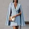Blazer Dress for Women V Neck Cape Blazer Split Sleeve Casual Business Mini Dress Double Breasted Office Work Outfits