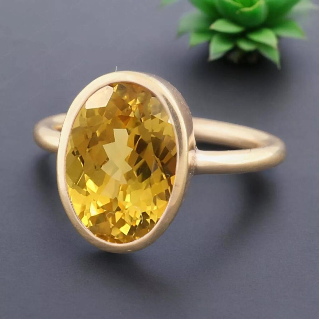 5.45 Carat Oval Cut Natural Yellow Sapphire 14K Yellow Gold Handmade Ring