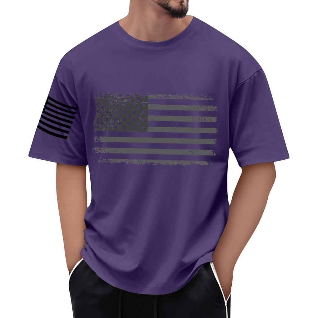 Men's Flag Printed T-Shirt Men's Loose Casual Short Sleeve Top