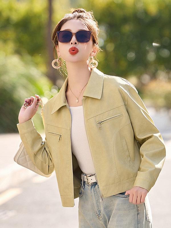 Women's Slim Fit Sheepskin Leather Jacket - Spring/Autumn 2025 Korean Style Petite Short Coat