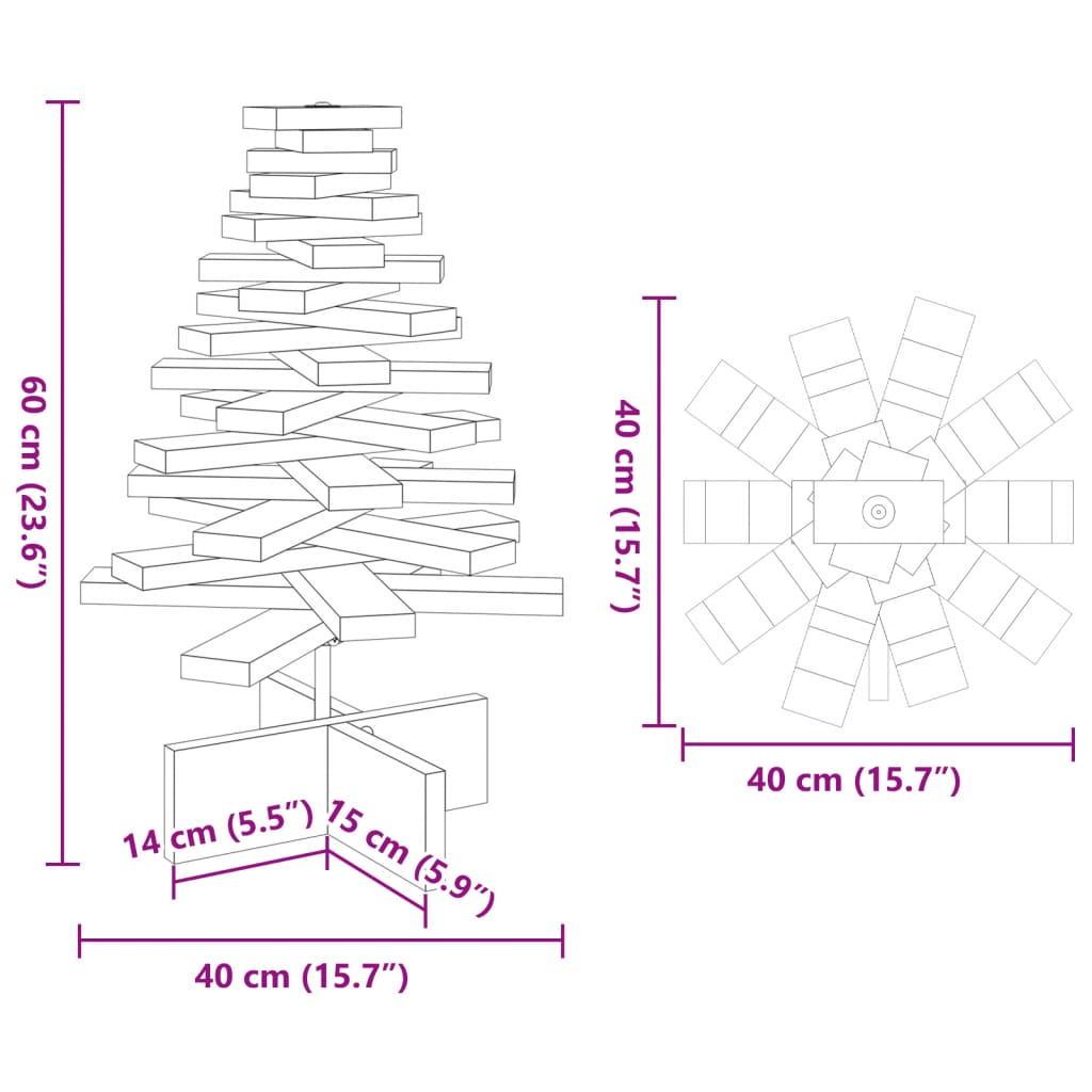 Wooden Christmas Tree for Decorating 60 Cm Solid Pine Wood