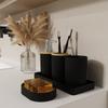 5pcsSimple Plastic Wash Bathroom Set with Bamboo Lid Toothbrush Holder Cup Soap Tray Soap Dispenser Kit Set Household Items Gift
