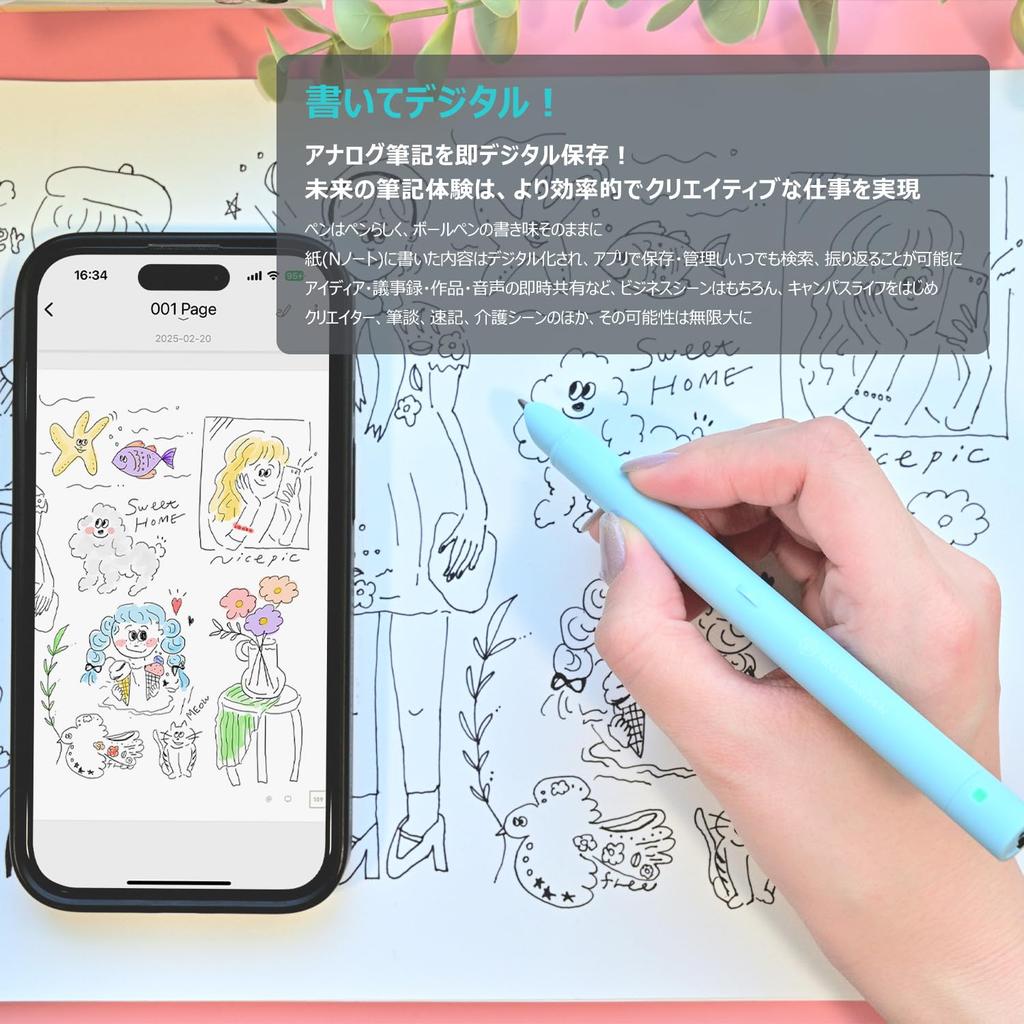 Neo smartpen R1 (Write and Digital) - Instantly connects to smartphones with USB-C Type-C [Light Blue] [Sold Separately/Notebook not included] AI tool