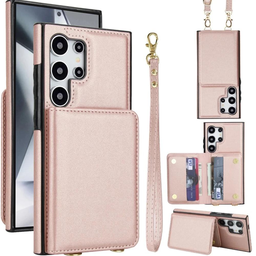 Crossbody Wallet RFID Blocking Card Holder Phone Case For Samsung Galaxy S25 Ultra Edge S24 Plus S23 S22 S21 FEA16 A26 A36 A56