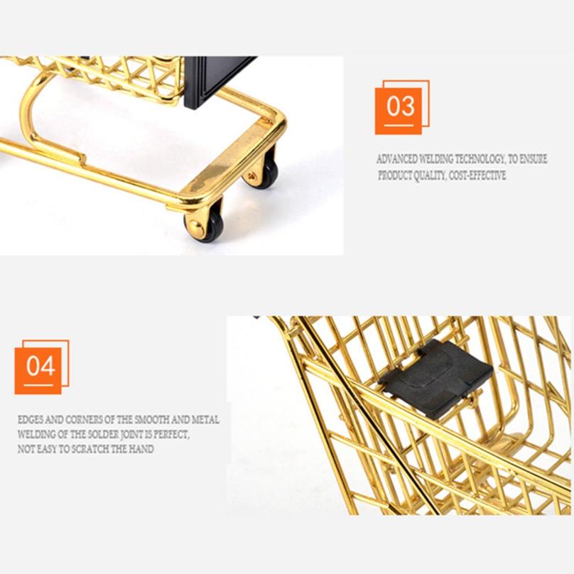 Creative Mini Supermarket Shopping Trolley Phone Holder Office Desk Storage Cart Toy Handcart