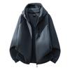 Unisex Khaki Fleece Hooded Jacket Full-Zip Warm Outdoor Sweatshirt Cardigan
