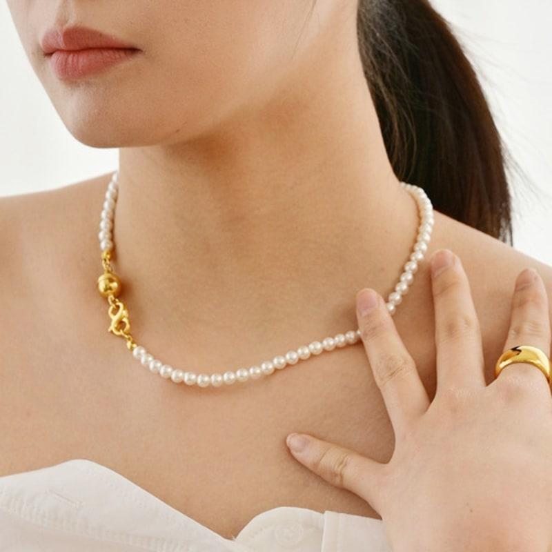 LAYERMOOD 24 Gold ball pearl Necklace-silver925