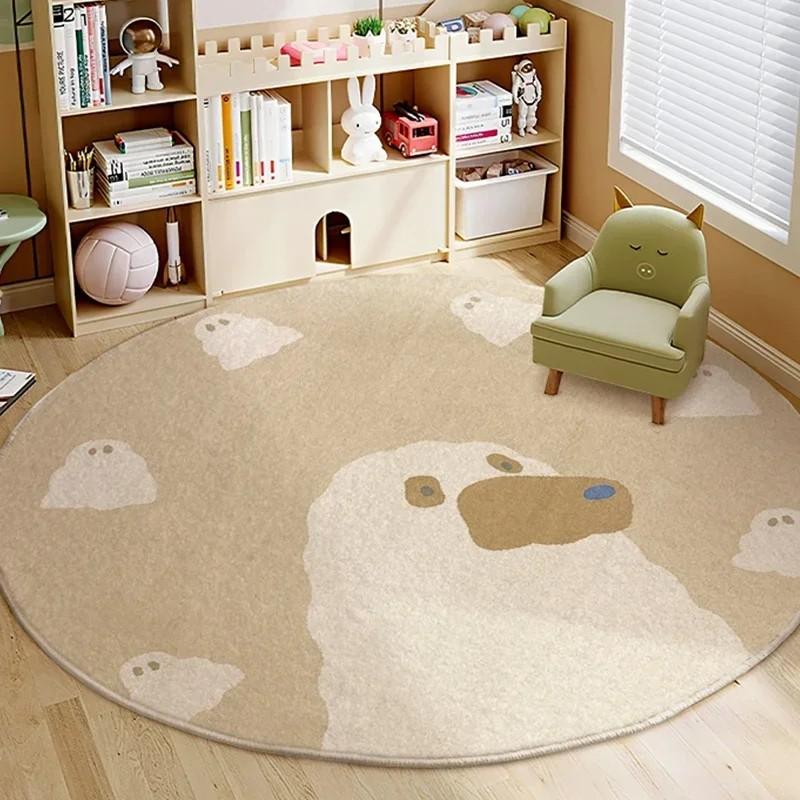 Round Short Plush Carpet Early Education Cartoon Children's Room Mat Play Area Floor Mat INS Style Mother and Baby Decor