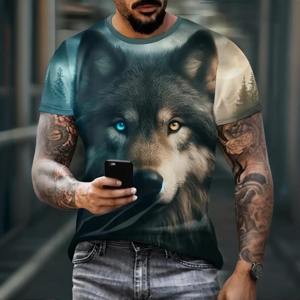 Summer New Men's T-shirt Fashionable Comfortable 3D Animal Printed Loose Versatile Round Neck Large Size Short Sleeve T-shirt