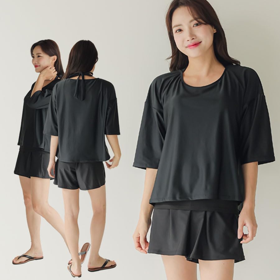 swimsuit set with inner leggings and shorts to cover your Korean for casual for women G 3-piece top, figure. style, cute, quick-drying, sports,