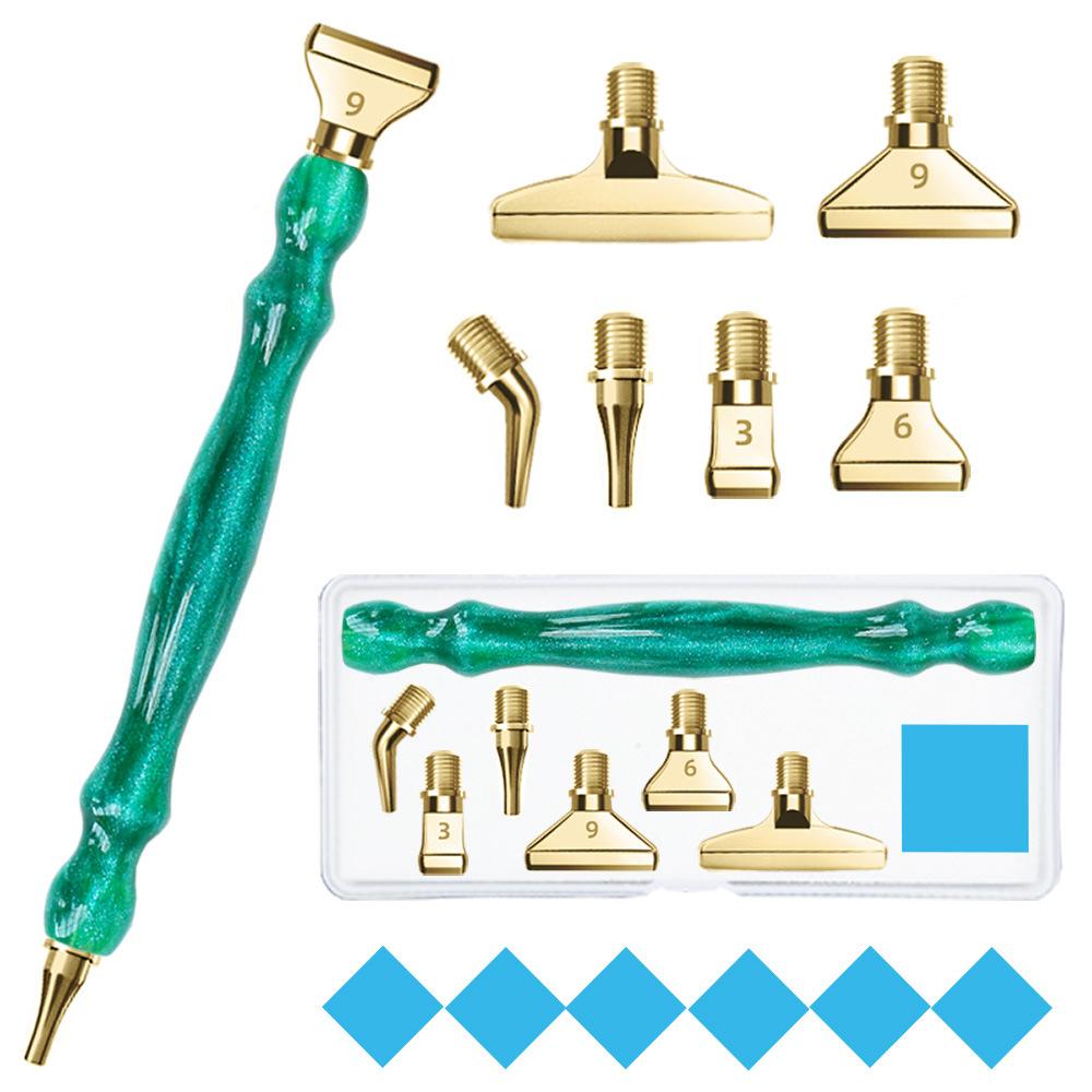 Purple 5D DIY Diamond Pen Set Resin Diamond Painting Tool Point Drill Pen with Thread Multifunctional 6 Metal Pen Heads and Clay
