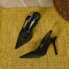Satin Blue Pointed Toe High Heels with Back Strap - Women's Spring/Autumn 2023 Sandals