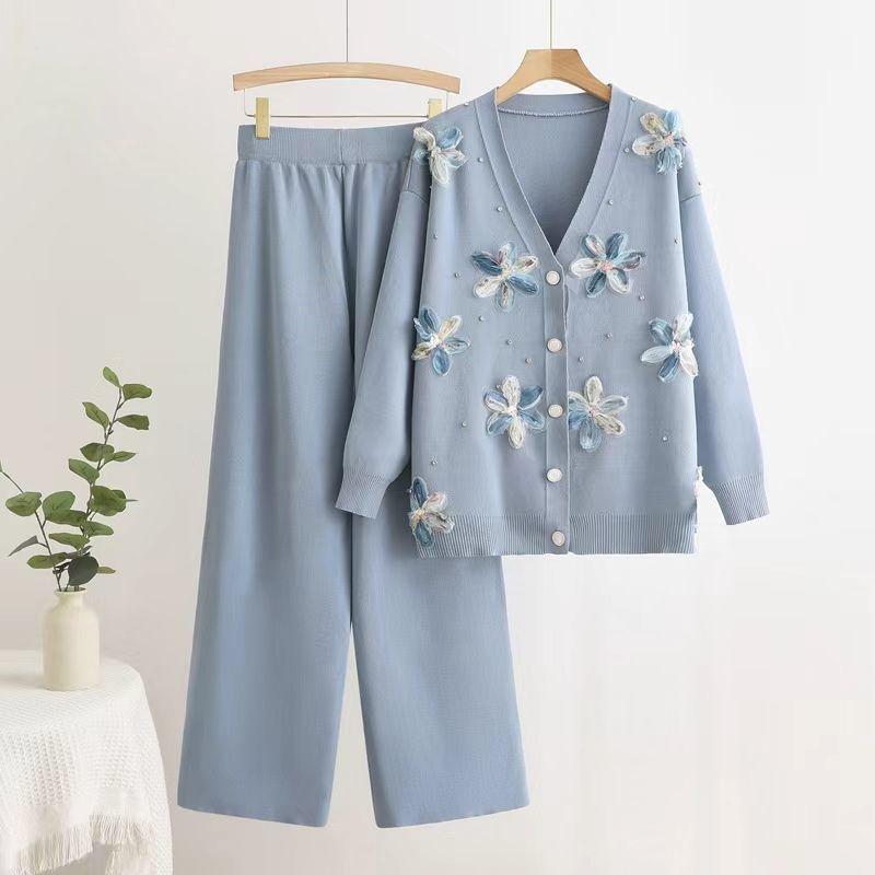 Women Suits Sets Cotton Large Size Pants Thickened Sweaters Coat Top Longs Pants Two-piece Oversize 2PC Suit