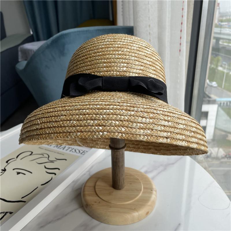 Ribbon Straw Hat Bow Short Brim Sun Hat Beach Sun Hat Retro Bell Top Hat