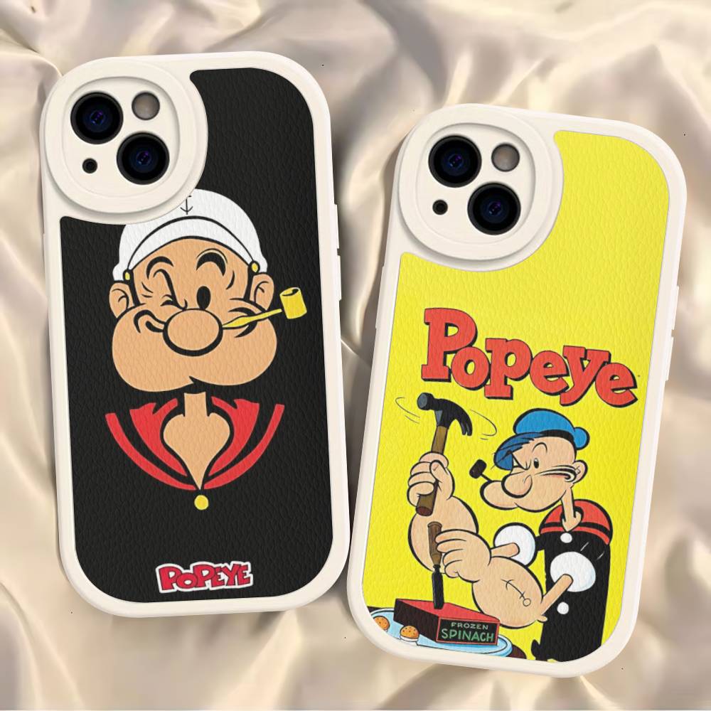 Cartoon Animation P-PopeyeS Retro Phone Case For IPhone 16 15 14 11 12 13 Pro Max Plus Back Leather Shell