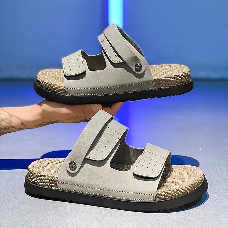 

Fashion Quality Versatile Casual Men Slippers Outdoor Thick Soled Soft Comfortable Beach Slippers Simple Fashionable Flat Leather Sandal 44