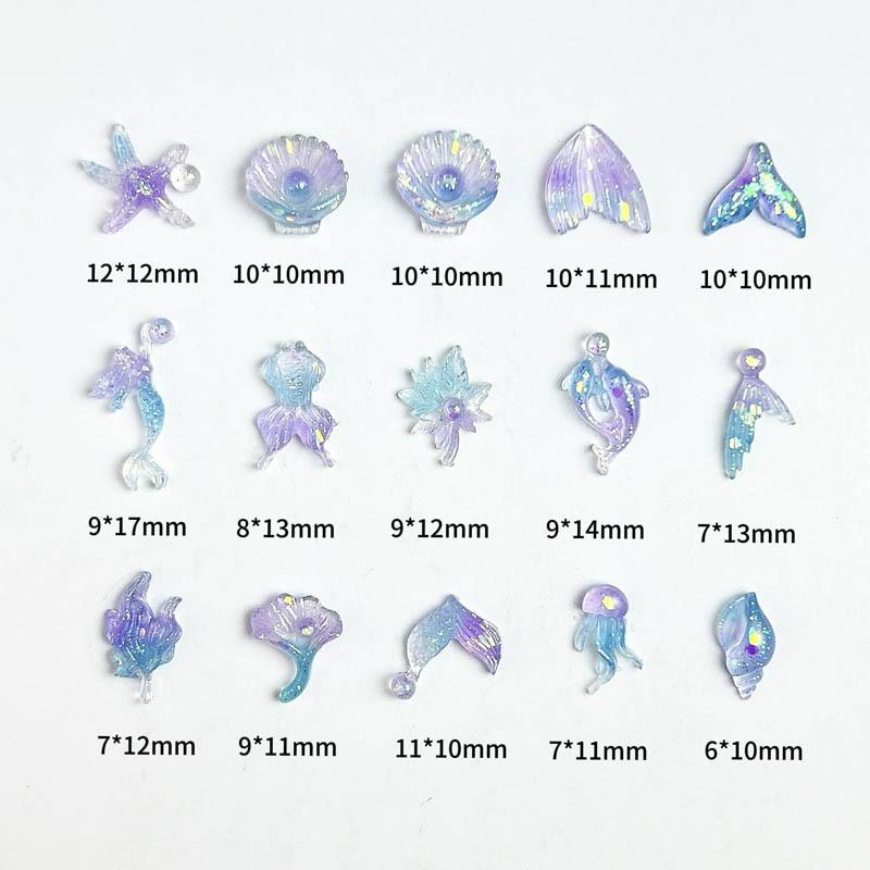 Dreamy Nail Art Decorations Ice Transparent Luminous Shell Starfish Fairy Blue Purple Iridescent Resin Nail Accessories Mixed Style