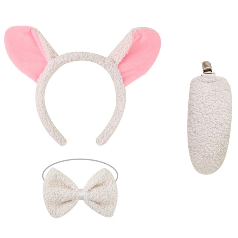 Sheep Costume Set Sheep Ears Headband Plush Tail Bowtie Sheep Hair Hoop Set Mesh Skirt for Halloween Costume Cosplay