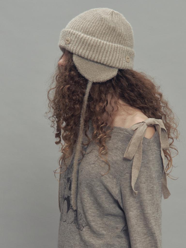 SETSETSET Two-Way Earflap Beanie Two-Tone Mix Beige
