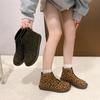 Autumn and Winter New European and American Simple and Versatile Leopard Print Low Heel Short Tube Front Zipper  Large Size Fashion Boots