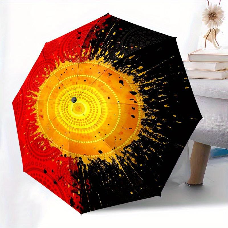 Vibrant Circular Mandala Art Print, Bohemian Home Decor Umbrella, Cute Umbrella with Cute Design, Portable 3-Fold Compact Umbrella for Men & Women, Va