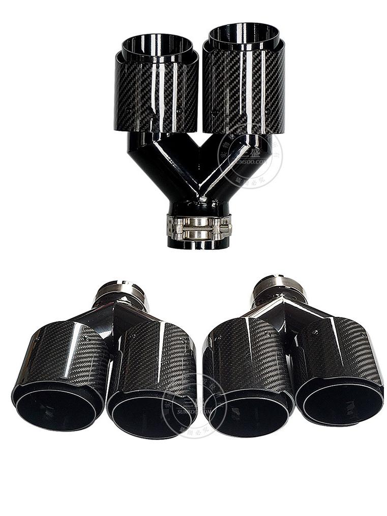 Y-typ koncovka výfuku z uhlíkových vláken s dvojitým výstupem (63-89mm), Černě lakovaný koncový díl výfuku pro úpravy automobilu