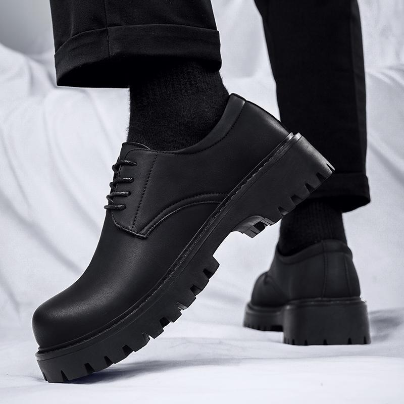 Derby Shoes, Leather Shoes, Low-top Martin Boots, Simple Platform Heightening Black Shoes, Casual Uniform Shoes
